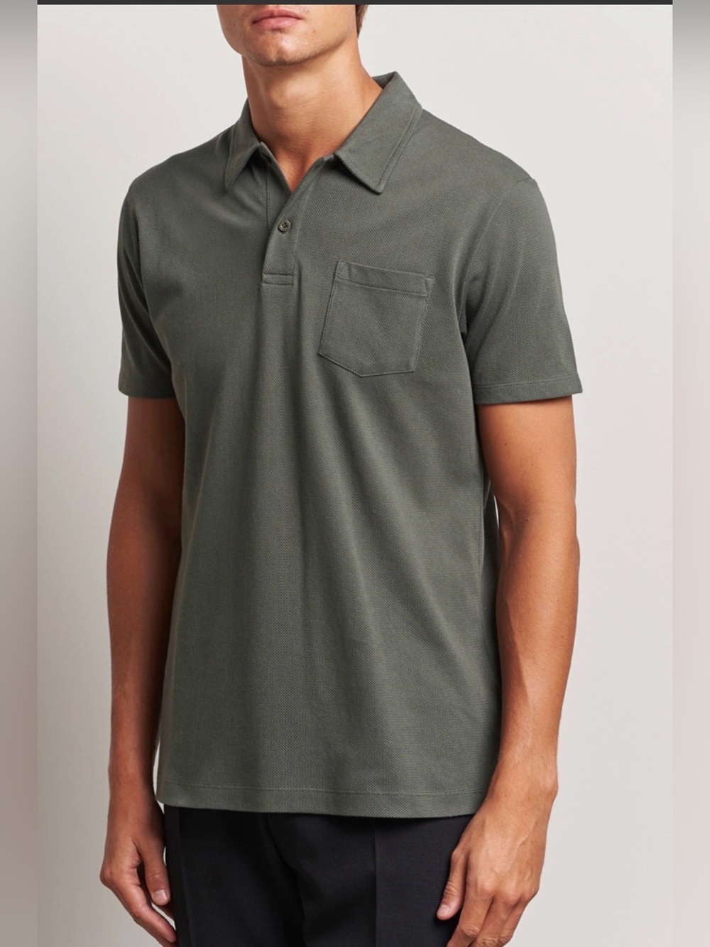 Sunspel Riviera Polo Shirt Men's XL khaki olive Cotton Short Sleeve